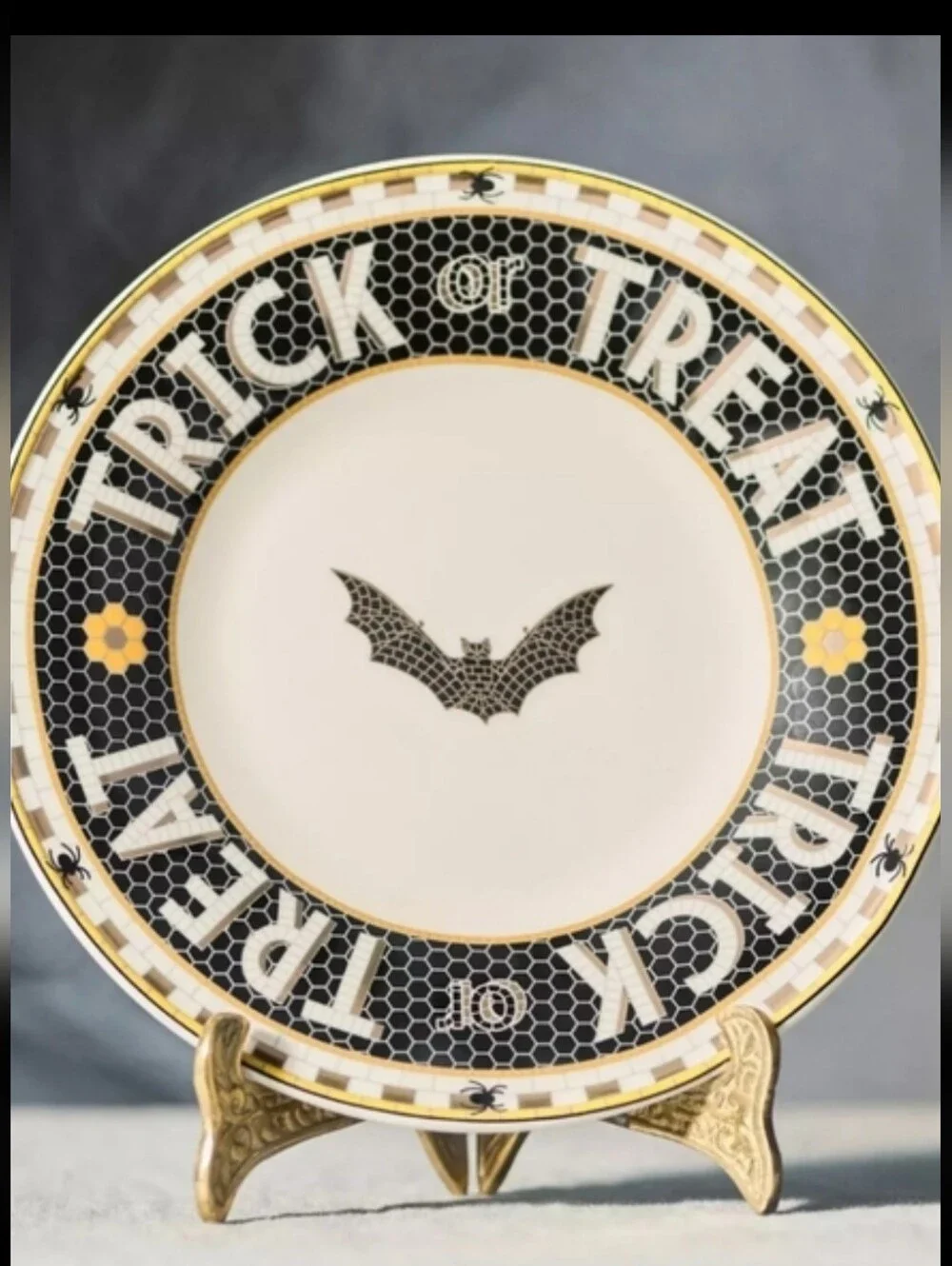 Anthropologie The Bistro Tile Stoneware Espresso Cup and Desert Plate Halloween